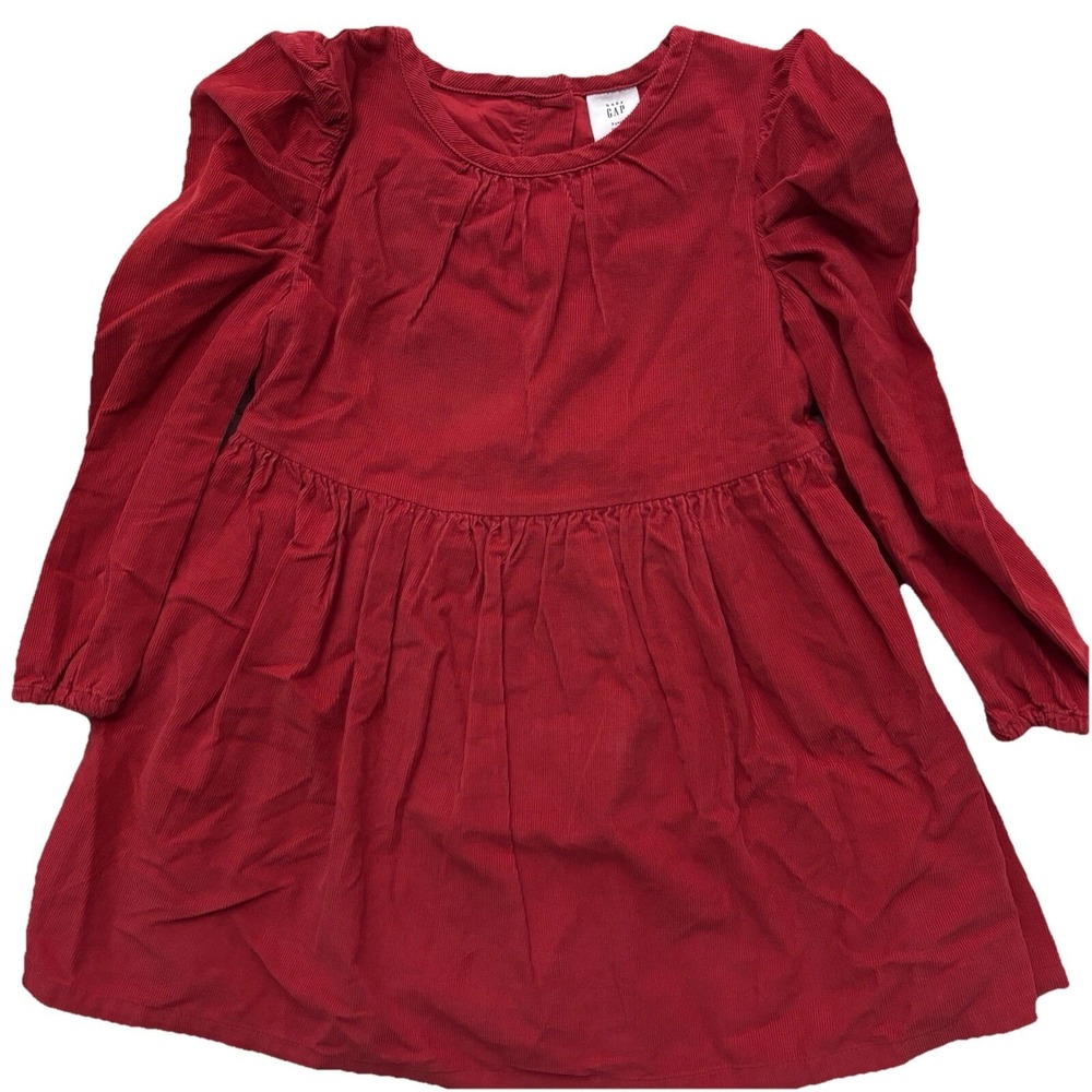 Baby Gap Red Corduroy Dress 3T Fit Flare 100% Cotton Lined‎ Puff Sleeve